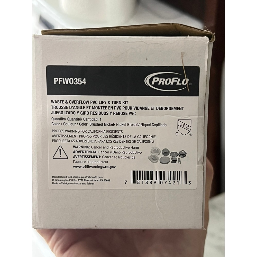 NEW Proflo PFW0354 Waste and Overflow PVC Lift and Turn Kit Brushed Nickel
